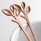 AnSaw 6-Piece Elegant Rose Gold Leaf Long Handle Teaspoons - Image 7