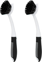 Dish Brush with Handle, 2 Pack Scrub Brushes with Built-in Scraper by HileSwan