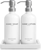 White Glass Soap and Lotion Dispenser Set by Brighter Barns by BrighterBarns