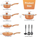 M MELENTA Pots and Pans Set Ultra Nonstick, Pre-Installed 11pcs Cookware Set - Image 2