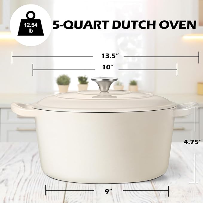 TeamFar 5Qt Dutch Oven, Enameled Cast Iron Dutch Oven - Image 2