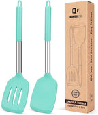 Pack of 2 Silicone Solid Turner, Non Stick Slotted Kitchen Spatulas, High Heat by BUNDLEPRO