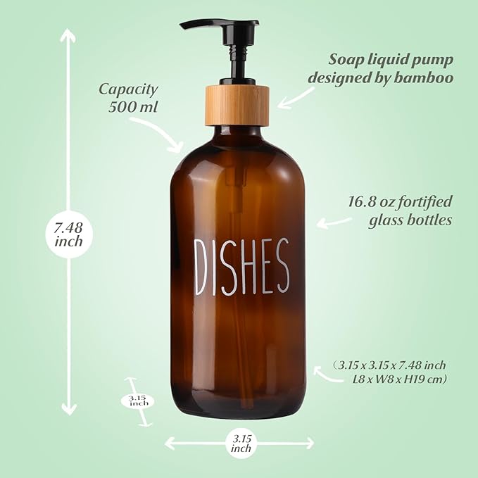 LOOCHICA Dish Amber Glass Soap Dispenser - Image 3