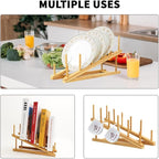4 PCS Wooden Dish Drying Rack Bamboo Plate Dish Rack Stand Kitchen Cabinet - Image 4