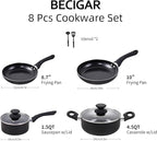 BECIGAR 8pcs Black Ceramic Pots and Pans Set, Cooking Pan Set, Cooking Pot Set - Image 2