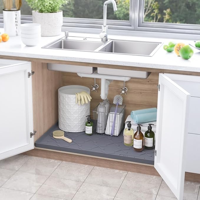 SIKADEER 37" x 22" Under Sink Mat Waterproof, Silicone Mat Kitchen Drawer Shelf - Image 2