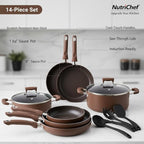 NutriChef 14-Piece Nonstick Brown Cookware Set - Image 5