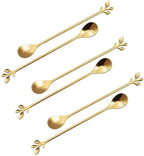 Long Handle Ice Tea Spoons Set Ice Cream Leaf Spoon Stainless Steel Cocktail by Kylebeer