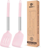 Pack of 2 Silicone Solid Turner, Non Stick Slotted Kitchen Spatulas, High Heat by BUNDLEPRO