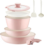 BECIGAR 8PCS Ceramic Cookware, Nonstick Ceramic Pan, Removable Handle Pots and by BecigarCookware