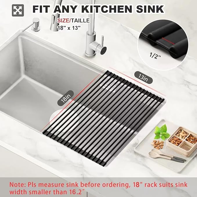 MERRYBOX Roll Up Dish Drying Rack, Silicone Wrapped Over The Sink Dish Rack - Image 2