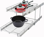 DINDON 2 Tier Pull Out Cabinet Organizer, Double Tier Wire Basket Slide Out - Image 7