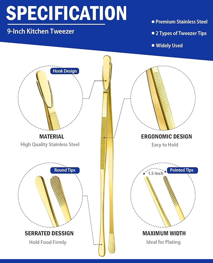 JETKONG 2 Pcs 9-Inch Cooking Tweezers Stainless Steel Food Tweezers Kitchen - Image 2