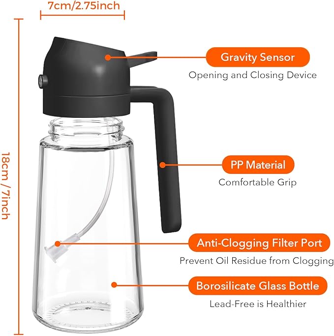 YARRAMATE 2Pcs 16oz/470ml Olive Oil Dispenser, Food-grade 2 in 1 Oil Glass - Image 8