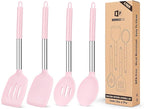 Pack of 4 Silicone Cooking Utensils Set, Non Stick Large Solid Spatulas by BUNDLEPRO