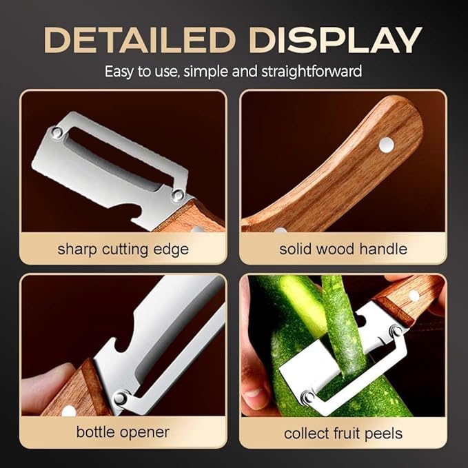 Premium Vegetable Peeler with Wooden Handle and Bottle Opener, 2-In-1 Stainless - Image 3