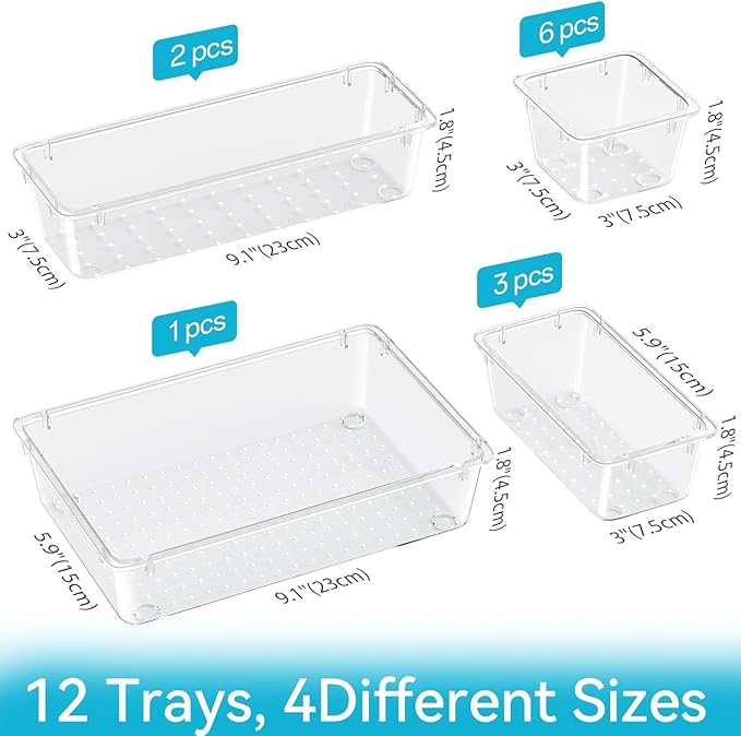 ElegantArray 12 PCS Drawer Organizer Set, 4 Sizes Tool Storage Trays, - Image 2