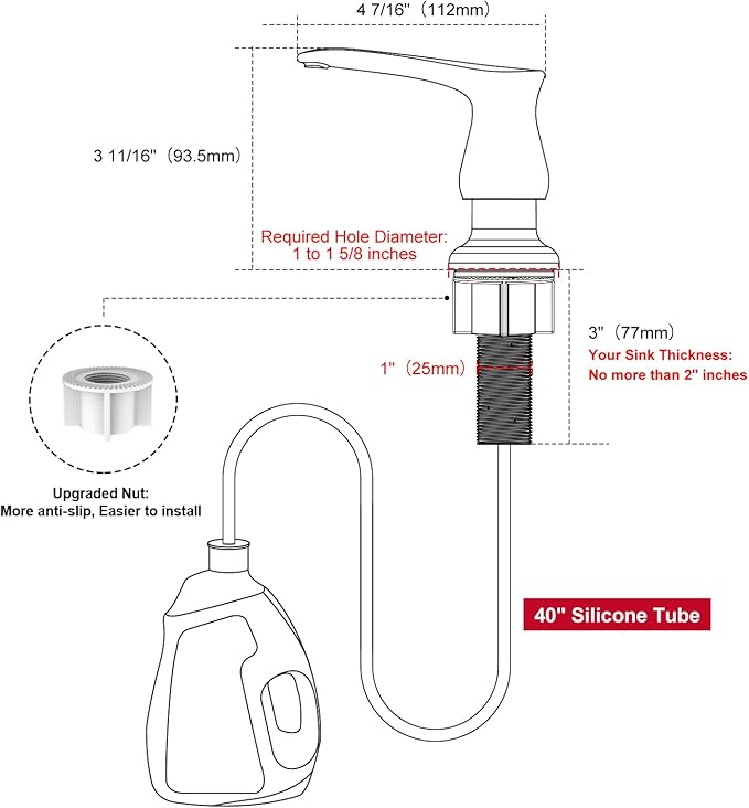GAGALIFE Kitchen Sink Soap Dispenser Matte Black, Under Sink Soap Dispenser - Image 2
