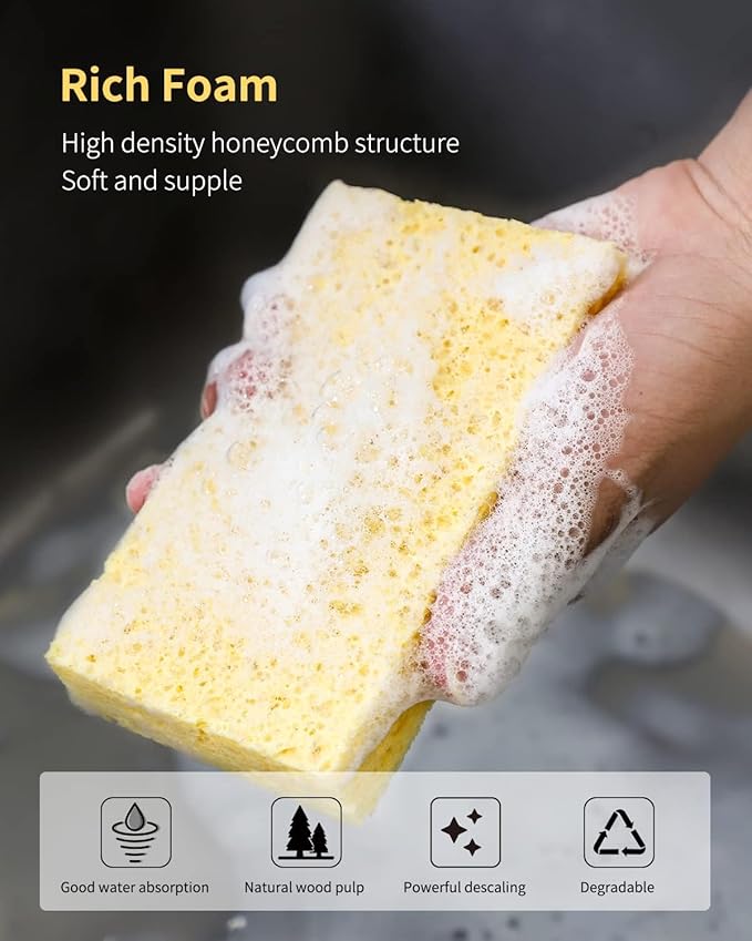 ARCLIBER Cellulose Sponges, Heavy Duty Scrub Kitchen Sponge, Clean Tough Messes - Image 2