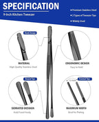 JETKONG 2 Pcs 9-Inch Food Tweezer Tongs, Stainless Steel Kitchen Tweezer - Image 2