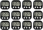 12 Pack Digital Kitchen Timer Large LCD Display Loud Alarm Strong Magnetic Stand by Rumcnjen