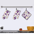 Spring Purple and Gold Floral Oven Mitts and Pot Holders Sets of 3, Non-Slip - Image 2