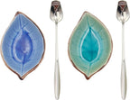 2 Pack Coffee Spoon and Leaf Rest Set, Ice Cracks Leaf Ladle Holder, Tea Spoon by LYMOI