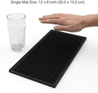 QWORK 12"x6" Black Rubber Bar Mat – 6 Pack Non-Slip Drainage Pad - Image 2
