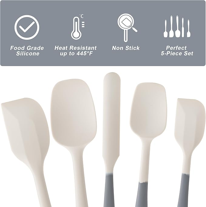 Silicone Spatula Set, 5 Piece Food Grade Rubber Spatulas - Image 3