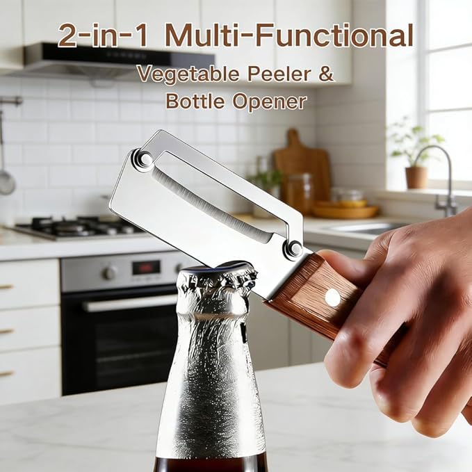 Premium Vegetable Peeler with Wooden Handle and Bottle Opener, 2-In-1 Stainless - Image 5