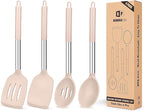 Pack of 4 Silicone Cooking Utensils Set, Non Stick Large Solid Spatulas by BUNDLEPRO