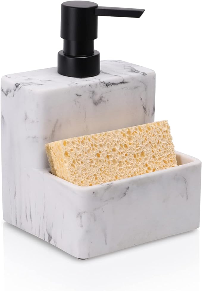 zccz Soap Dispenser with Sponge Holder, Marble Look Liquid Hand and Dish Soap by zccz