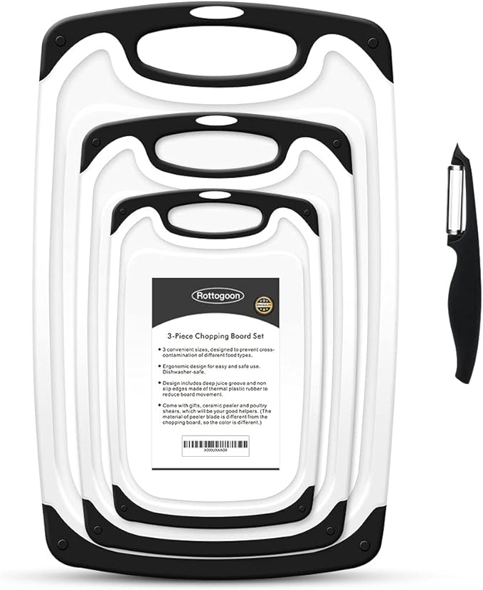 Cutting Boards for Kitchen, Plastic Chopping Board Set of 4 by ROTTOGOON