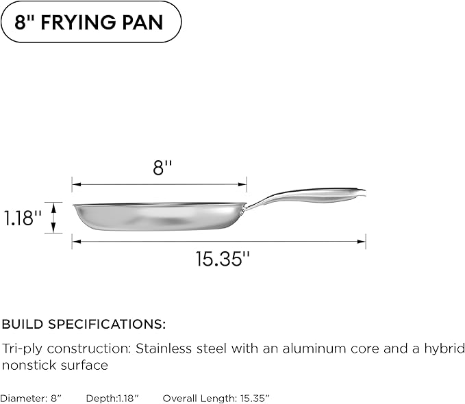COOKER KING 8-Inch Stainless Steel Pan, Hybrid Nonstick Frying Pan, 3-Ply Clad - Image 8