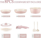 Ceramic Cookware Set Non Stick 8Pcs Pots and Pans Set Detachable Handle - Image 2