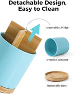 LoeJan 3 Compartment Utensil Holder, Extra Large Utensil Crock, Stable Ceramic - Image 4