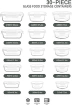 30 Pieces Glass Food Storage Containers - Image 2