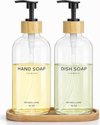 Hand and Dish Soap Dispenser Set, 16oz Glass Bottles by Aeakey