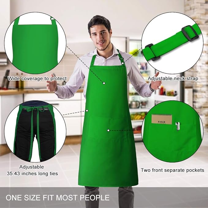 Jubatus 2 Pack Bib Aprons with 2 Pockets Cooking Chef Kitchen Apron - Image 2