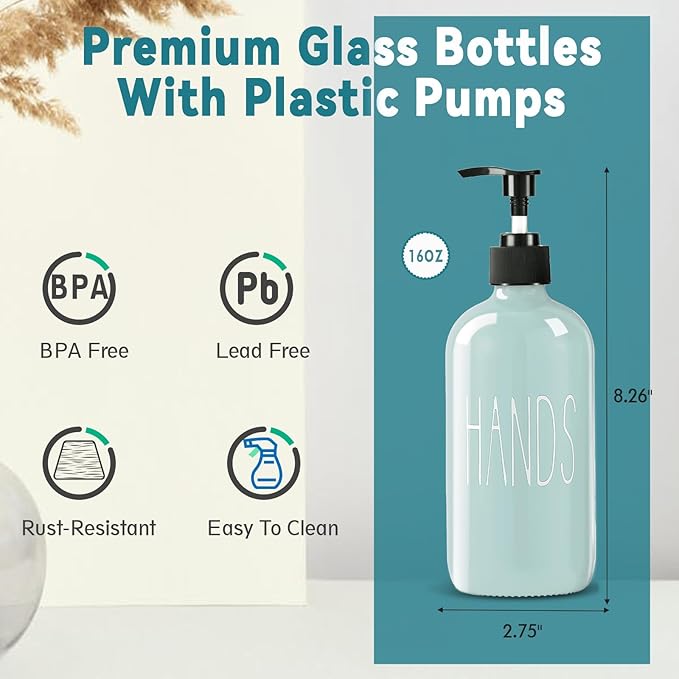 COHOSEGE Glass Soap Dispenser Set 2 Pack, 16 Oz Dish Soap Dispenser - Image 3