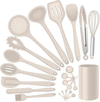 Silicone Kitchen Utensils Set, E-far 23 Pcs Khaki Cooking Utensils Tools by E-far