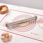 Rolling Pin and Silicone Baking Pastry Mat Set, Stainless Steel Dough Roller - Image 8