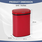 PayLessHere | 13 Gallon Stainless Steel Trash Can | Red | Automatic Touchless - Image 7