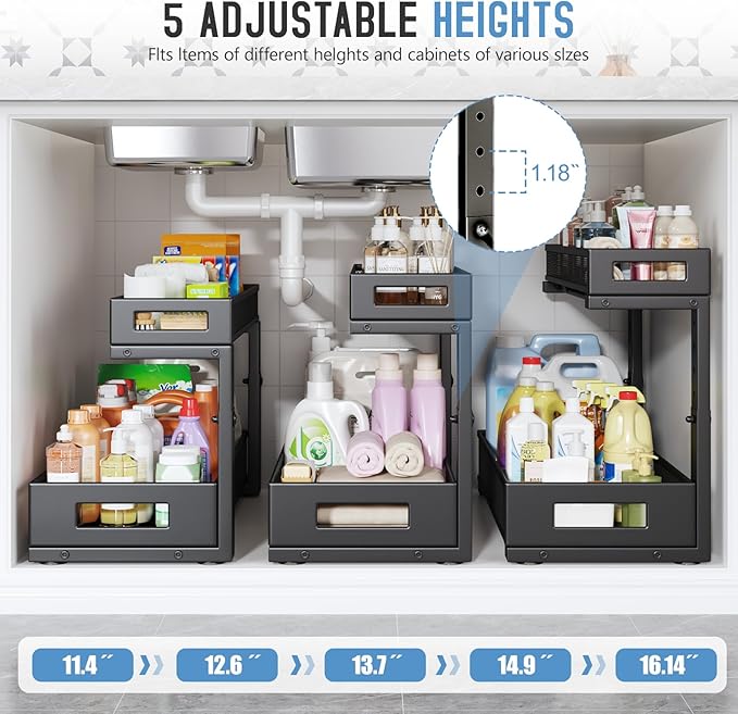 2 Pack 19IN Depth Under Sink Storage Organizer, Large 2-Tier Elegant Mesh Pull - Image 4