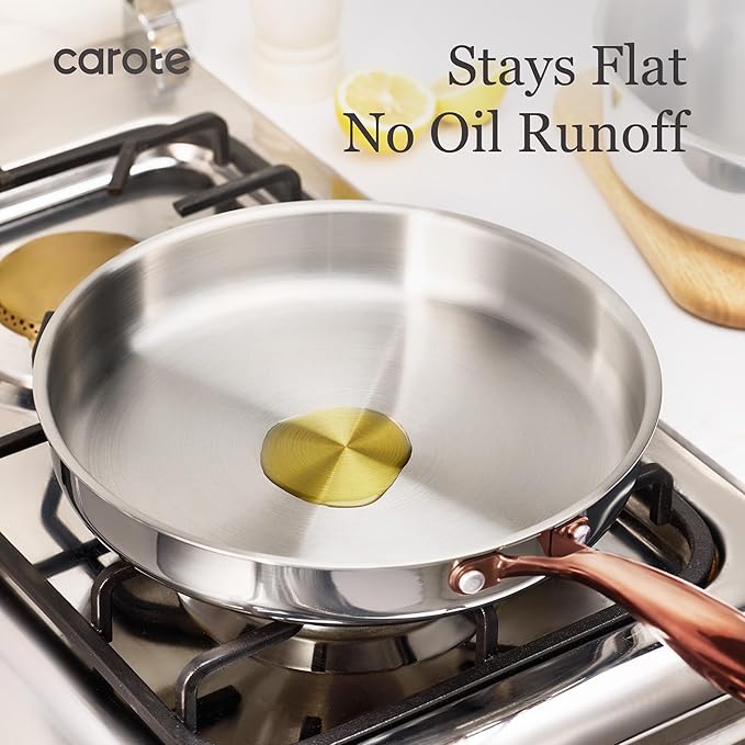 CAROTE 8"+10" Stainless Steel Frying Pan Set, Non-Toxic PTFE & PFOA Free Fry - Image 5