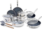 Blue Diamond Hybrid Nonstick Stainless Steel 16 Piece Cookware Set, Tri-Ply by BlueDiamondCookware