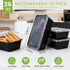 50-Pack Meal Prep Containers, 26 OZ Microwavable Reusable Food Containers - Image 2