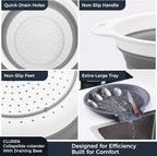 Collapsible Colander Set with Oversized Draining Tray | 3-Pack Foldable Kitchen - Image 6