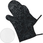 Victorian Gothic Black Skull Damask Oven Mitts and Pot Holders Sets of 4 - Image 2