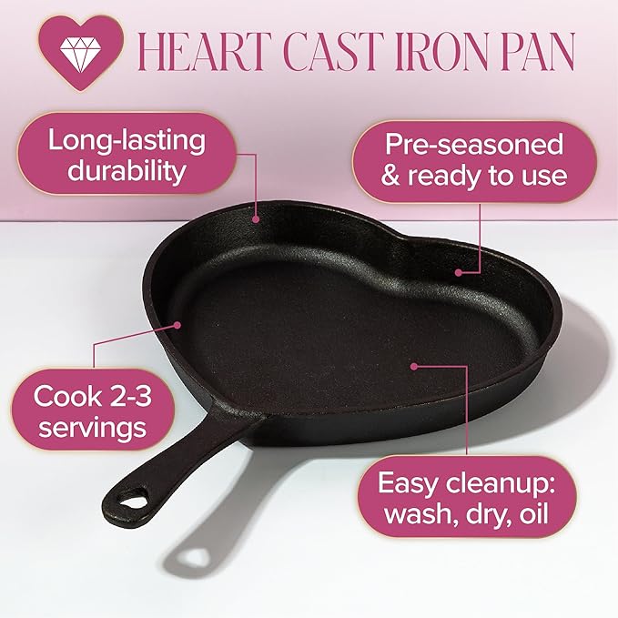 Paris Hilton Pre-Seasoned Cast Iron Heart Skillet Pan, Heavy-Duty Frying Pan - Image 2